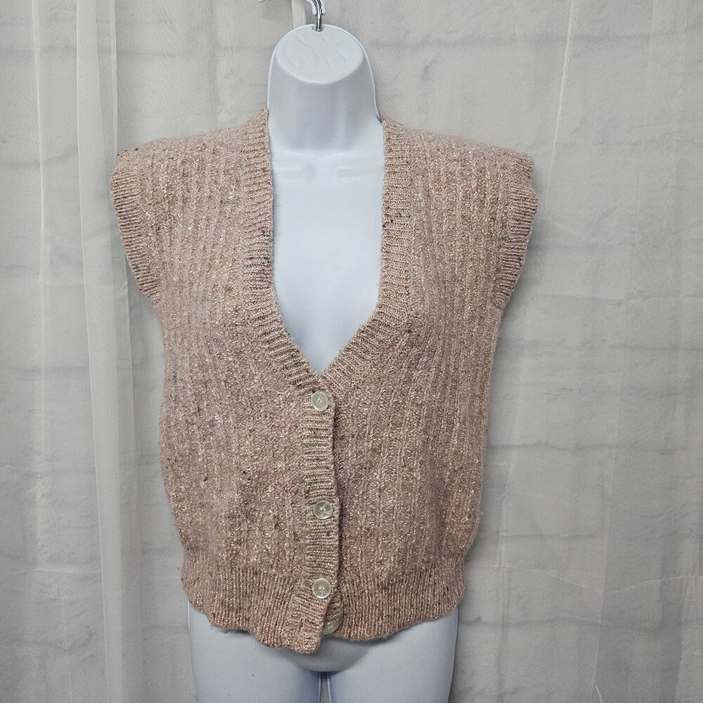 Vintage Boston Traders Y2K Knit Vest Pink Twee Wool Coquette Ribbed Button M